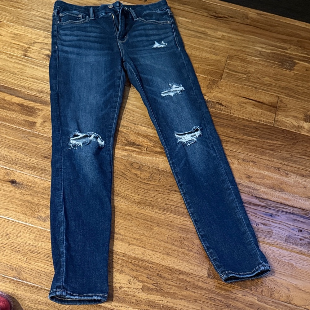 American Eagle Outfitters Dark Blue Distressed Skinny Jeans